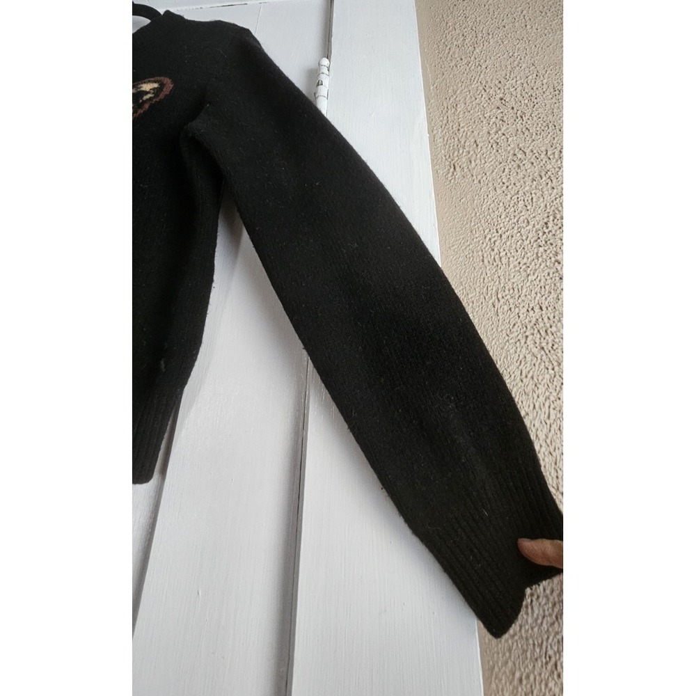 Straight‎ To Hell knit wool blend black sweater Cheetah Face woman Sz M - Picture 3 of 7